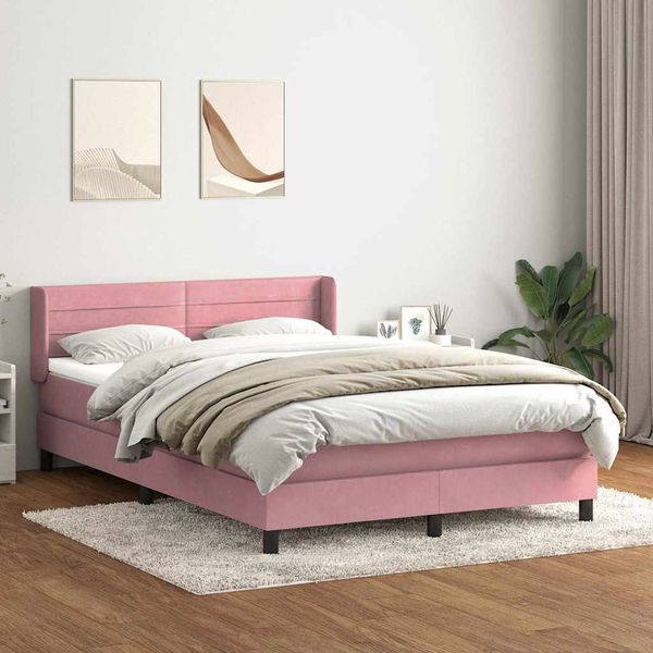 vidaXL Posteľný rám boxsping s matracom ružový 160x220 cm zamat