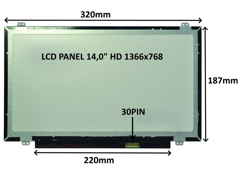 LCD PANEL 14,0'' HD 1366x768 30PIN MATNÝ / ÚCHYTY HORE A DOLE