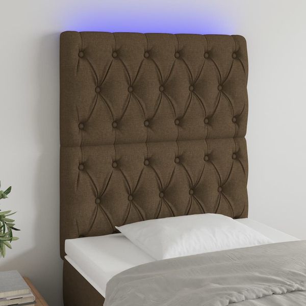 vidaXL Čelo postele s LED tmavohendé 80x7x118/128 cm látka