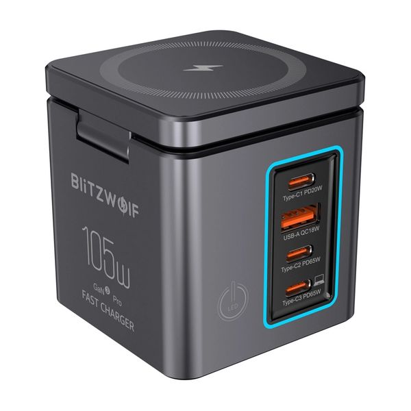 Blitzwolf BW-i113 GaN, USB-A, 3xUSB-C, 105W sieťová nabíjačka