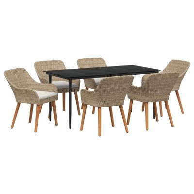 vidaXL Záhradný jedálenský set s vankúšom 7 pcs Béžová polyratan