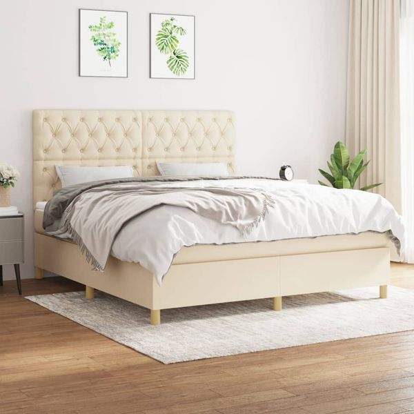 vidaXL Posteľný rám boxspring s matracom krémový 160x200 cm látka