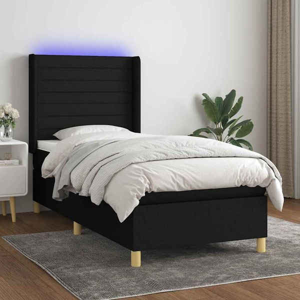 vidaXL Posteľ boxsping s matracom a LED čierna 100x200 cm látka