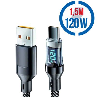 MEGATECH Kábel USB-A/USB-C, Displ, 120W, 1.5m, č