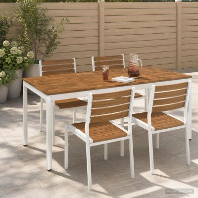 vidaXL Záhradný jedálenský stôl Prírodná a biela 180 x 88,5 x 75 cm