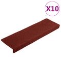 vidaXL Schodové rohože, samolepiace, 10 ks, 65x21x4 cm, bordovo červené, s obdĺžnikovým okrajom