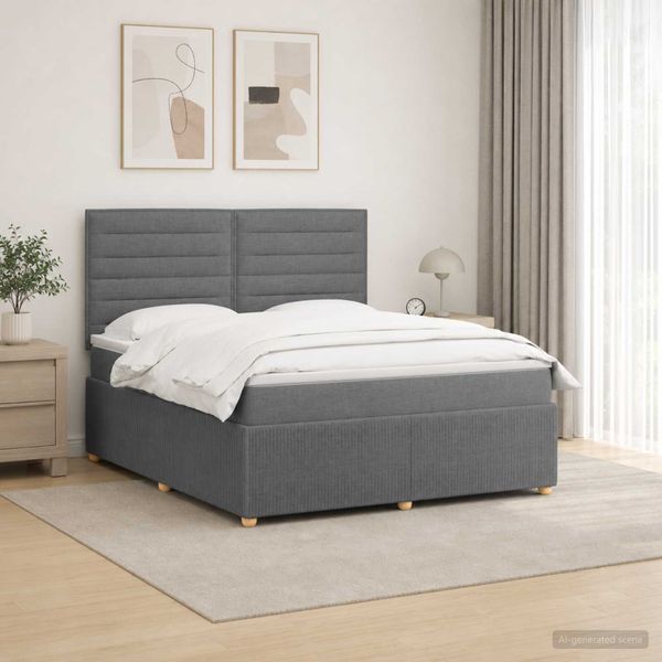 vidaXL LED boxspring posteľ s matracom Tmavosivá 140 x 190 cm Látka