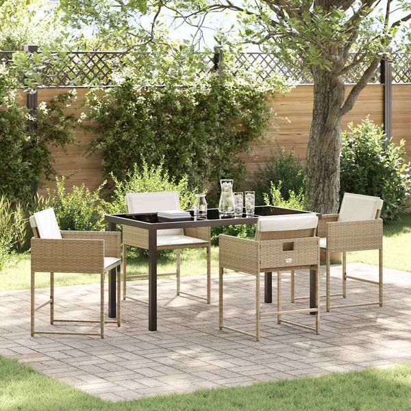 vidaXL Záhradný jedálenský set s vankúšom 5 pcs Béžová polyratan