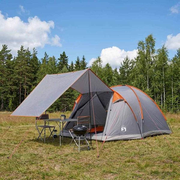 vidaXL Stan chata Šedá a oranžová Pre 4 osoby Polyester a oceľ