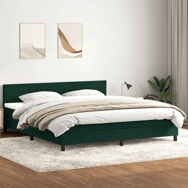 vidaXL Posteľný rám boxsping s matracom tmavozelený 180x210 cm zamat