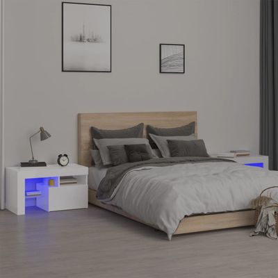 vidaXL Nočné stolíky s LED svetlami 2ks vysoký lesk biele 70x36,5x40cm
