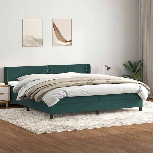 vidaXL Posteľný rám boxsping s matracom tmavozelený 200x220 cm zamat