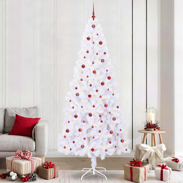 vidaXL Umelý vianočný stromček s 300 LED-i Biela 240 cm PVC a oceľ
