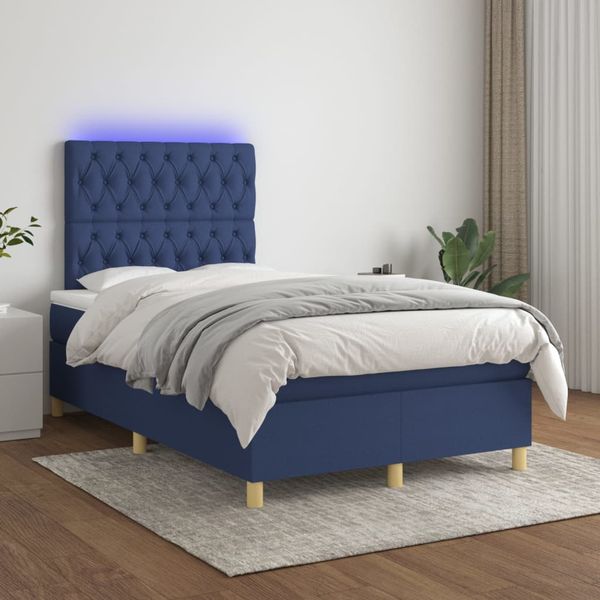 vidaXL Posteľ boxsping s matracom a LED modrá 120x200 cm látka
