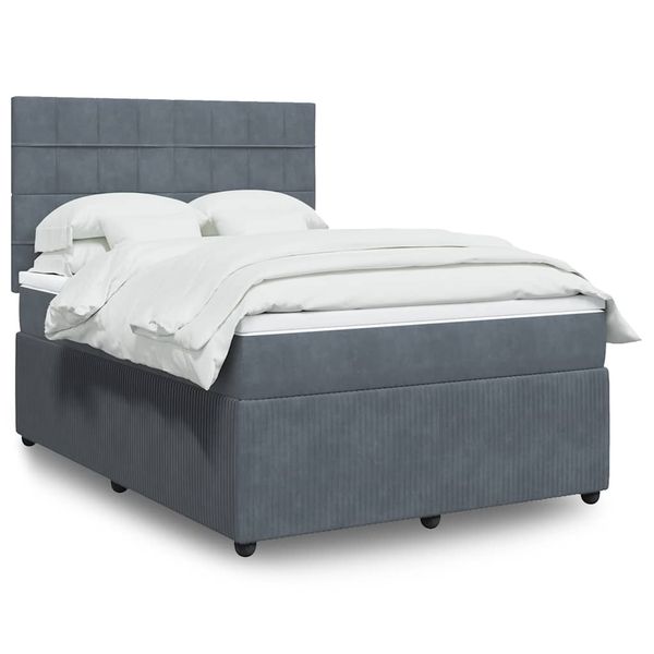 vidaXL Posteľný rám boxspring s matracom tmavosivý 140x200 cm zamat