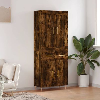 vidaXL Vysoká skrinka dymový dub 69,5x34x180 cm spracované drevo