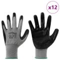 vidaXL Pracovné rukavice 12 ks Šedá a čierna 11 / XXL Polyester