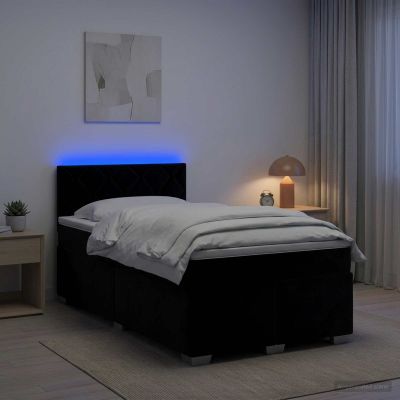 vidaXL Posteľ s boxspringom a matracom a LED Čierna 120 x 200 cm Zamat