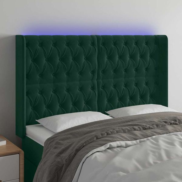 vidaXL Čelo postele s LED tmavozelené 147x16x118/128 cm zamat