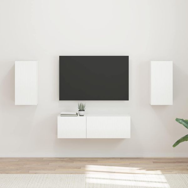 vidaXL Sada nástenného kabinetu na TV 4 pcs Vysoký lesk bielej