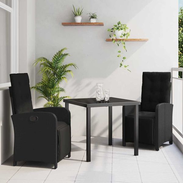 vidaXL Záhradný jedálenský set s vankúšom 3 pcs Čierna polyratan