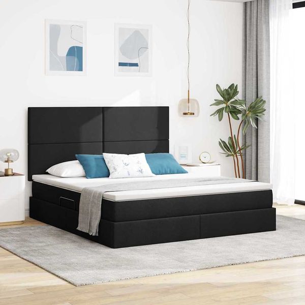 vidaXL Postel s úložným prostorem a matrací Čierna 180 x 200 cm látka