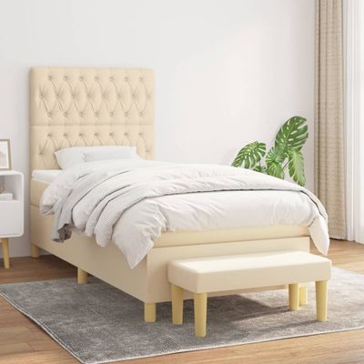 vidaXL Posteľný rám boxsping s matracom krémový 90x200 cm látka
