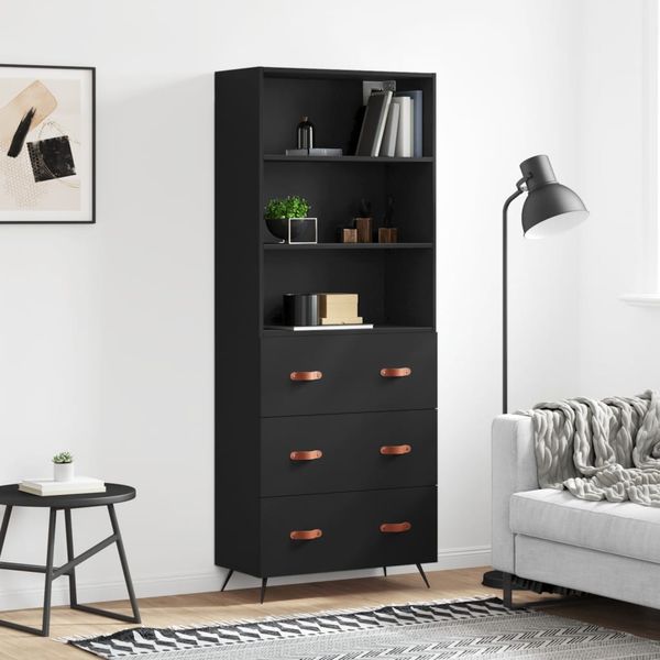 vidaXL Vysoká skrinka čierna 69,5x34x180 cm spracované drevo