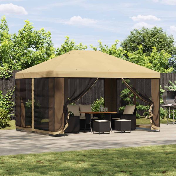 vidaXL Altánok 4 × 3 m Krémová Polyester a oceľ 190 gsm