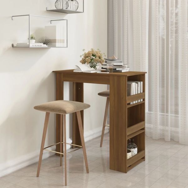 vidaXL Barový stôl+regál, hnedý dub 102x50x103,5 cm, kompozitné drevo