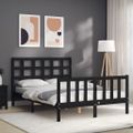 vidaXL Rám postele s čelom čierny malé dvojlôžko masívne drevo