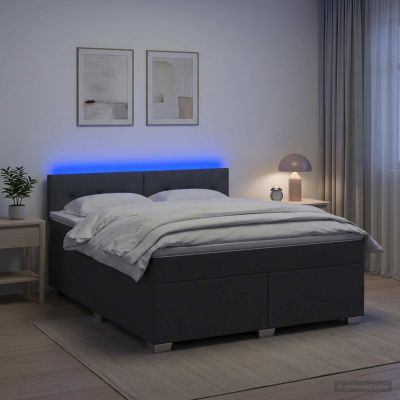 vidaXL Posteľ s boxspringom a matracom a LED Tmavosivá 140 x 190 cm