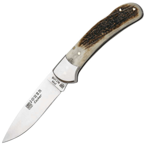 JOKER NC47 COCKER vreckový outdoorový nôž 9 cm, Satin, jelení paroh