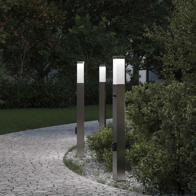 vidaXL Stĺpikové svetlá so senzorom a zásuvkou 3 ks 80 cm nehrdzavejúca oceľ IP44