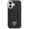 Guess Case Magsafe PU kožené puzdro s trojuholníkovým logom Strieborný kovový rám fotoaparátu pre iPhone 17 čierna