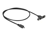 Predlžovacia šnúra USB - Micro USB typ B (F) montáž na panel do Micro USB typ B (M) - USB 2.0 - 50 cm - čierna