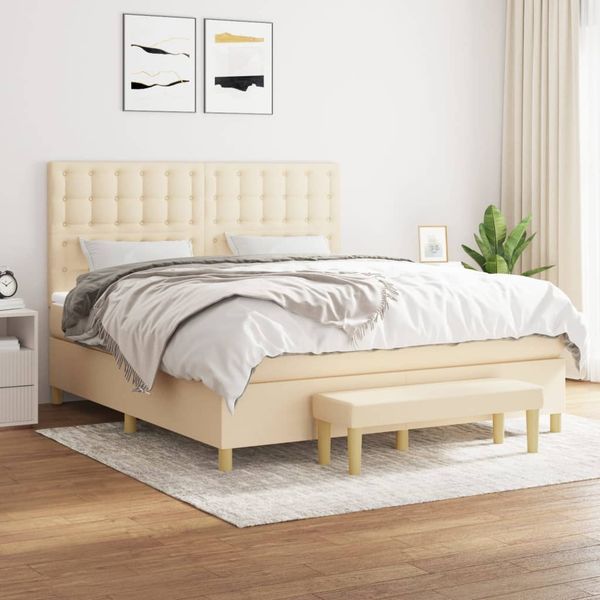 vidaXL Posteľný rám boxspring s matracom krémový 160x200 cm látka