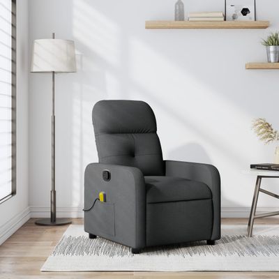 vidaXL Masážne kreslo s polohovacím mechanizmom, tmavosivá látka