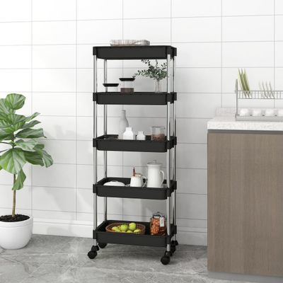vidaXL 5-poschodový kuchynský vozík čierny 42x29x128 cm železo a ABS