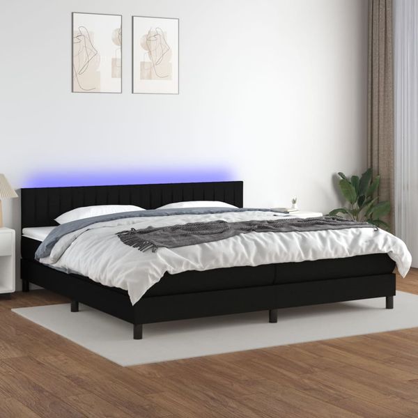 vidaXL Posteľ boxsping s matracom a LED čierna 200x200 cm látka