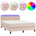 vidaXL Boxspring posteľ matrac a LED kapučínová 140x200 cm umelá koža