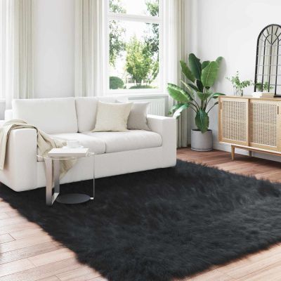 vidaXL Koberec z umelého ovčieho kožucha TAFALLA Čierna 200 x 200 cm