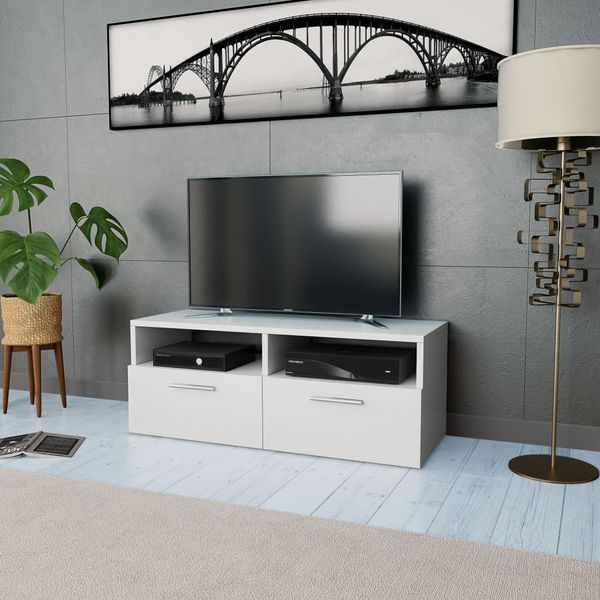 vidaXL TV skrinka, kompozitné drevo 95x35x36 cm, biela