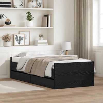 vidaXL Rám postele Čierny dub 90 x 190 cm Masívne borovicové drevo