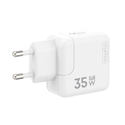 WALL CHARGER MX BURST GaN PD 35W, 2xUSB-C + C/C PD CABLE 65W WHITE