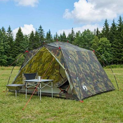 vidaXL Tunelový stan Maskáčová Pre 4 osoby 185T Polyester s PU náterom