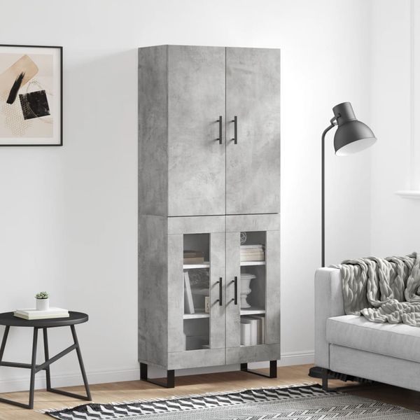 vidaXL Vysoká skrinka betónová sivá 69,5x34x180 cm spracované drevo
