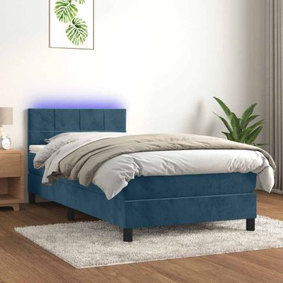 vidaXL Posteľný rám boxsping matrac a LED tmavomodrý 80x200 cm zamat