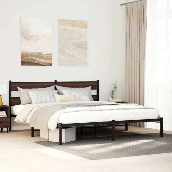 vidaXL Posteľný rám bez matraca s čelom hnedý dub 180x200 cm