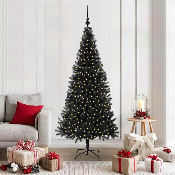 vidaXL Vianočný stromček s 300 LED-i so stojanom Čierna 180 cm PVC